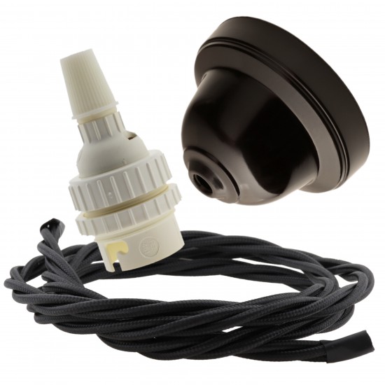 Brown Bakelite Ceiling Pendant Kit with B22 White Thermoset Lampholder and Black Flex Brown Bakelite Ceiling Pendant Kit with B22 White Thermoset Lampholder and Black Flex