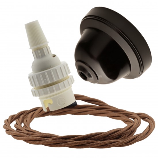 Brown Bakelite Ceiling Pendant Kit with B22 White Thermoset Lampholder and Bronze Flex Brown Bakelite Ceiling Pendant Kit with B22 White Thermoset Lampholder and Bronze Flex