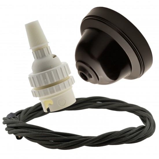 Brown Bakelite Ceiling Pendant Kit with B22 White Thermoset Lampholder and Khaki Green Flex Brown Bakelite Ceiling Pendant Kit with B22 White Thermoset Lampholder and Khaki Green Flex
