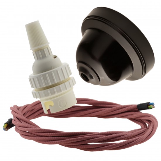 Brown Bakelite Ceiling Pendant Kit with B22 White Thermoset Lampholder and Dusky Pink Flex Brown Bakelite Ceiling Pendant Kit with B22 White Thermoset Lampholder and Dusky Pink Flex