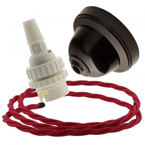 Brown Bakelite Ceiling Pendant Kit with B22 White Thermoset Lampholder and Bright Red Flex Brown Bakelite Ceiling Pendant Kit with B22 White Thermoset Lampholder and Bright Red Flex