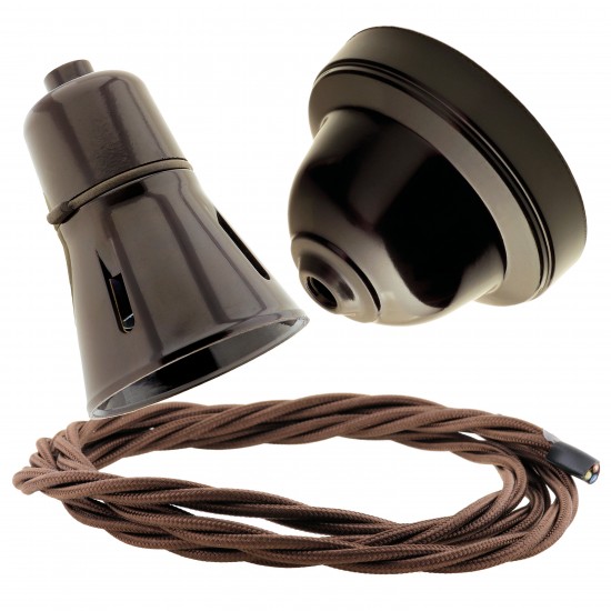 Brown Bakelite Ceiling Pendant Kit with Brown Traditional Lampholder and Mocha Brown Flex