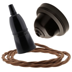 Brown Bakelite Ceiling Pendant Kit with B22 Black Bakelite Lampholder and Bronze Flex Brown Bakelite Ceiling Pendant Kit with B22 Black Bakelite Lampholder and Bronze Flex