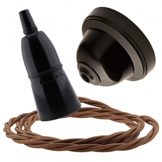 Brown Bakelite Ceiling Pendant Kit with B22 Black Bakelite Lampholder and Bronze Flex