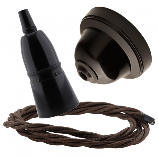 Brown Bakelite Ceiling Pendant Kit with B22 Black Bakelite Lampholder and Mocha Brown Flex Brown Bakelite Ceiling Pendant Kit with B22 Black Bakelite Lampholder and Mocha Brown Flex