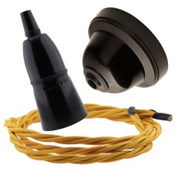 Brown Bakelite Ceiling Pendant Kit with B22 Black Bakelite Lampholder and Gold Flex Brown Bakelite Ceiling Pendant Kit with B22 Black Bakelite Lampholder and Gold Flex