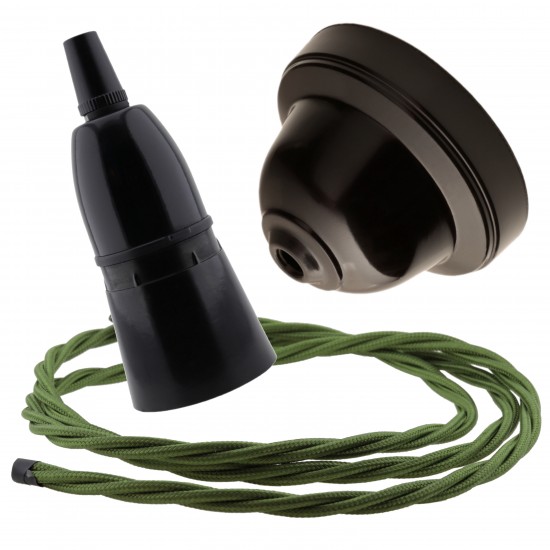 Brown Bakelite Ceiling Pendant Kit with B22 Black Bakelite Lampholder and Green Flex Brown Bakelite Ceiling Pendant Kit with B22 Black Bakelite Lampholder and Green Flex