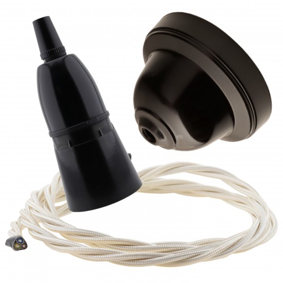 Brown Bakelite Ceiling Pendant Kit with B22 Black Bakelite Lampholder and Classic Ivory Flex