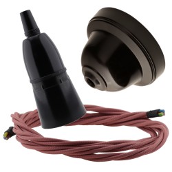 Brown Bakelite Ceiling Pendant Kit with B22 Black Bakelite Lampholder and Dusky Pink Flex Brown Bakelite Ceiling Pendant Kit with B22 Black Bakelite Lampholder and Dusky Pink Flex