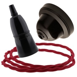 Brown Bakelite Ceiling Pendant Kit with B22 Black Bakelite Lampholder and Bright Red Flex Brown Bakelite Ceiling Pendant Kit with B22 Black Bakelite Lampholder and Bright Red Flex
