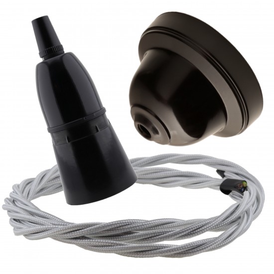 Brown Bakelite Ceiling Pendant Kit with B22 Black Bakelite Lampholder and Silver Flex Brown Bakelite Ceiling Pendant Kit with B22 Black Bakelite Lampholder and Silver Flex