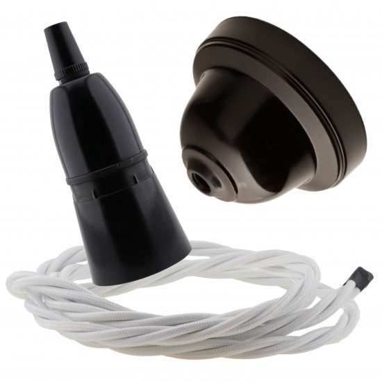 Brown Bakelite Ceiling Pendant Kit with B22 Black Bakelite Lampholder and White Flex Brown Bakelite Ceiling Pendant Kit with B22 Black Bakelite Lampholder and White Flex