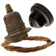 Pendant Kit with Brown Bakelite Ceiling cup E27 Antique Brass Finish Lampholder and Antique Gold Flex