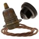 Pendant Kit with Brown Bakelite Ceiling cup E27 Antique Brass Finish Lampholder and Bronze Flex