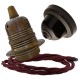 Pendant Kit with Brown Bakelite Ceiling cup E27 Antique Brass Finish Lampholder and Rich Burgundy Flex