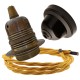 Pendant Kit with Brown Bakelite Ceiling cup E27 Antique Brass Finish Lampholder and Gold Flex