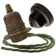 Pendant Kit with Brown Bakelite Ceiling cup E27 Antique Brass Finish Lampholder and Green Flex