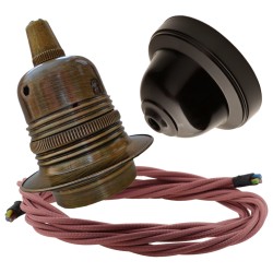 Pendant Kit with Brown Bakelite Ceiling cup E27 Antique Brass Finish Lampholder and Dusky Pink Flex Pendant Kit with Brown Bakelite Ceiling cup E27 Antique Brass Finish Lampholder and Dusky Pink Flex