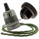 Pendant Kit with Brown Bakelite Ceiling cup E27 Dark Bronze Finish Lampholder and Green Flex