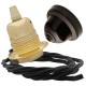 Pendant Kit with Brown Bakelite Ceiling cup E27 Polished Brass Finish Lampholder and Black Flex