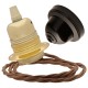 Pendant Kit with Brown Bakelite Ceiling cup E27 Polished Brass Finish Lampholder and Bronze Flex