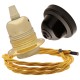 Pendant Kit with Brown Bakelite Ceiling cup E27 Polished Brass Finish Lampholder and Gold Flex
