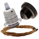 Pendant Kit with Brown Bakelite Ceiling cup E27 Silver Nickel Finish Lampholder and Antique Gold Flex