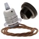 Pendant Kit with Brown Bakelite Ceiling cup E27 Silver Nickel Finish Lampholder and Bronze Flex