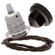 Pendant Kit with Brown Bakelite Ceiling cup E27 Silver Nickel Finish Lampholder and Mocha Brown Flex