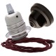 Pendant Kit with Brown Bakelite Ceiling cup E27 Silver Nickel Finish Lampholder and Rich Burgundy Flex