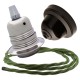 Pendant Kit with Brown Bakelite Ceiling cup E27 Silver Nickel Finish Lampholder and Green Flex