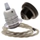 Pendant Kit with Brown Bakelite Ceiling cup E27 Silver Nickel Finish Lampholder and Linen Flex