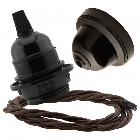 Pendant Kit with Brown Bakelite Ceiling cup E27 Black Bakelite Lampholder and Mocha Brown Flex Pendant Kit with Brown Bakelite Ceiling cup E27 Black Bakelite Lampholder and Mocha Brown Flex