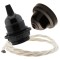 Pendant Kit with Brown Bakelite Ceiling cup E27 Black Bakelite Lampholder and Classic Ivory Flex