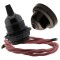 Pendant Kit with Brown Bakelite Ceiling cup E27 Black Bakelite Lampholder and Dusky Pink Flex