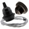 Pendant Kit with Brown Bakelite Ceiling cup E27 Black Bakelite Lampholder and Silver Flex