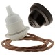 Pendant Kit with Brown Bakelite Ceiling cup E27 White Thermoset Plastic Lampholder and Bronze Flex