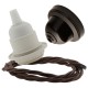 Pendant Kit with Brown Bakelite Ceiling cup E27 White Thermoset Plastic Lampholder and Mocha Brown Flex