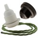 Pendant Kit with Brown Bakelite Ceiling cup E27 White Thermoset Plastic Lampholder and Green Flex