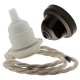 Pendant Kit with Brown Bakelite Ceiling cup E27 White Thermoset Plastic Lampholder and Linen Flex