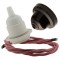 Pendant Kit with Brown Bakelite Ceiling cup E27 White Thermoset Plastic Lampholder and Dusky Pink Flex