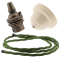 Ivory Bakelite Ceiling Pendant Kit with B22 Antique Brass Lampholder and Green Flex