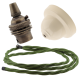 Ivory Bakelite Ceiling Pendant Kit with B22 Antique Brass Lampholder and Green Flex