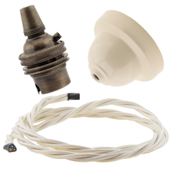 Ivory Bakelite Ceiling Pendant Kit with B22 Antique Brass Lampholder and Classic Ivory Flex Ivory Bakelite Ceiling Pendant Kit with B22 Antique Brass Lampholder and Classic Ivory Flex