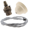 Ivory Bakelite Ceiling Pendant Kit with B22 Antique Brass Lampholder and Silver Flex