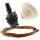 Ivory Bakelite Ceiling Pendant Kit with B22 Dark Bronze Finish Lampholder and Antique Gold Flex