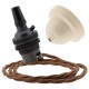 Ivory Bakelite Ceiling Pendant Kit with B22 Dark Bronze Finish Lampholder and Bronze Flex