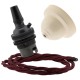 Ivory Bakelite Ceiling Pendant Kit with B22 Dark Bronze Finish Lampholder and Rich Burgundy Flex