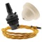 Ivory Bakelite Ceiling Pendant Kit with B22 Dark Bronze Finish Lampholder and Gold Flex