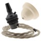 Ivory Bakelite Ceiling Pendant Kit with B22 Dark Bronze Finish Lampholder and Linen Flex